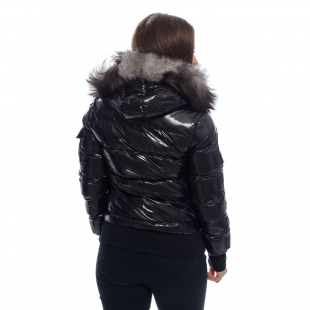 Яке с естествен пух на качулката "SC" Collection черен лак